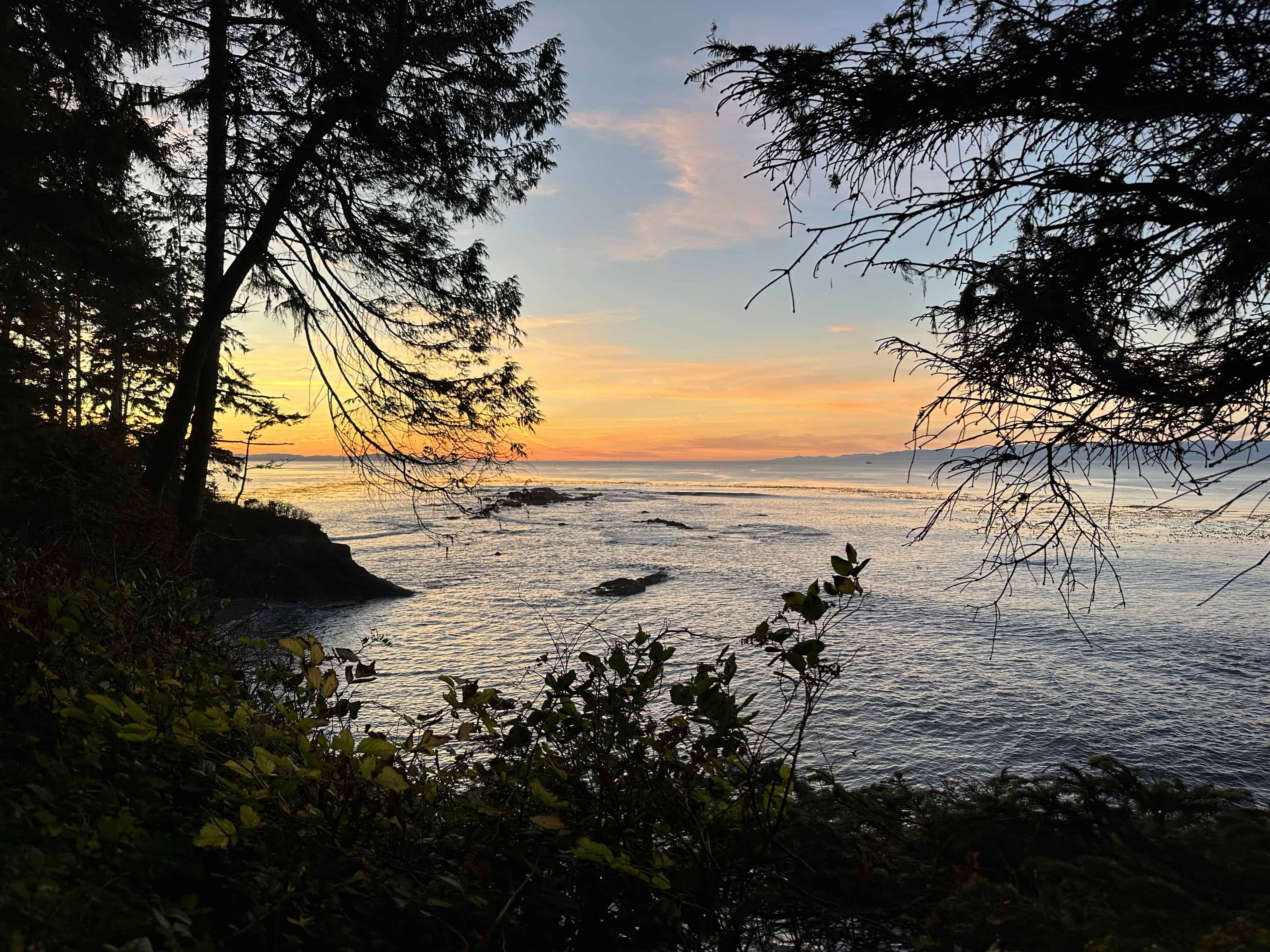Looking out at the Straight of Juan de Fuca from Salt Creek Campground at Sunset.