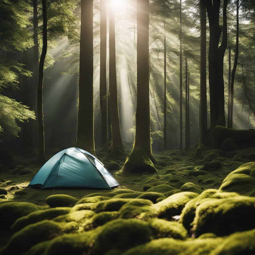 tent in an old-growth forest.