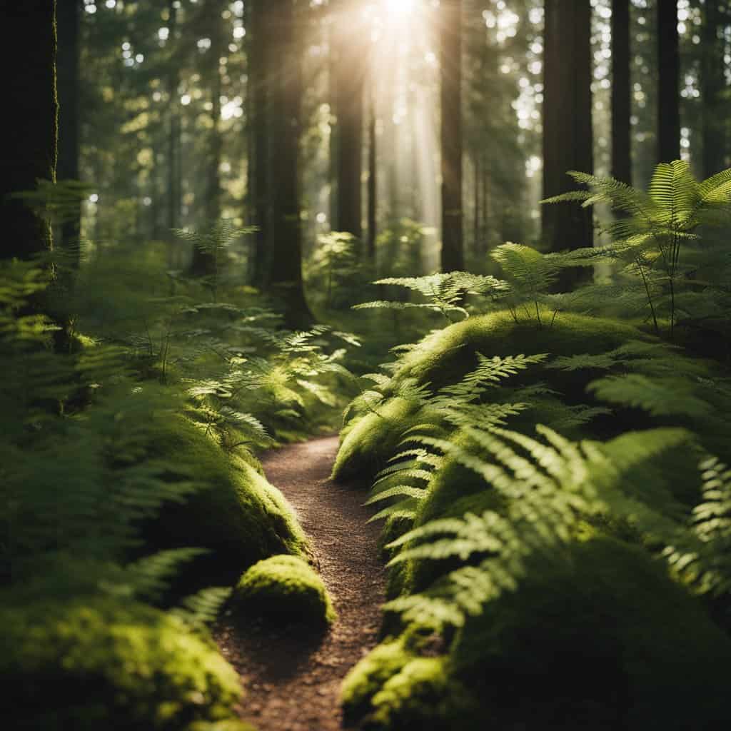 hiking trail in old-growth forest.