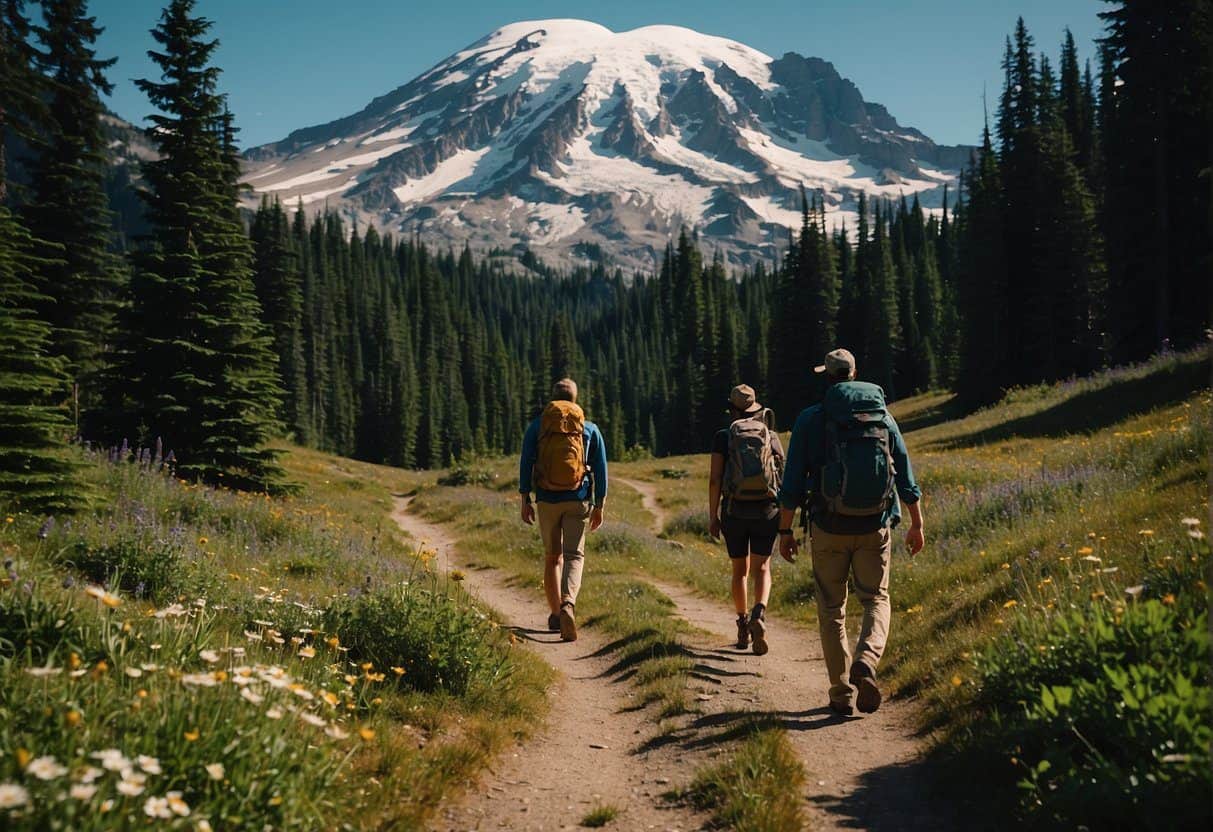 Hikers mapping out trails at Mount Rainier National Park