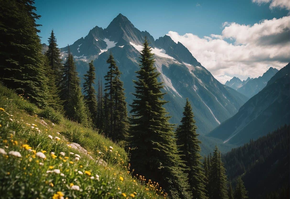 Lush greenery and rugged peaks frame breathtaking vistas in North Cascades National Park, offering hikers stunning scenic points and views