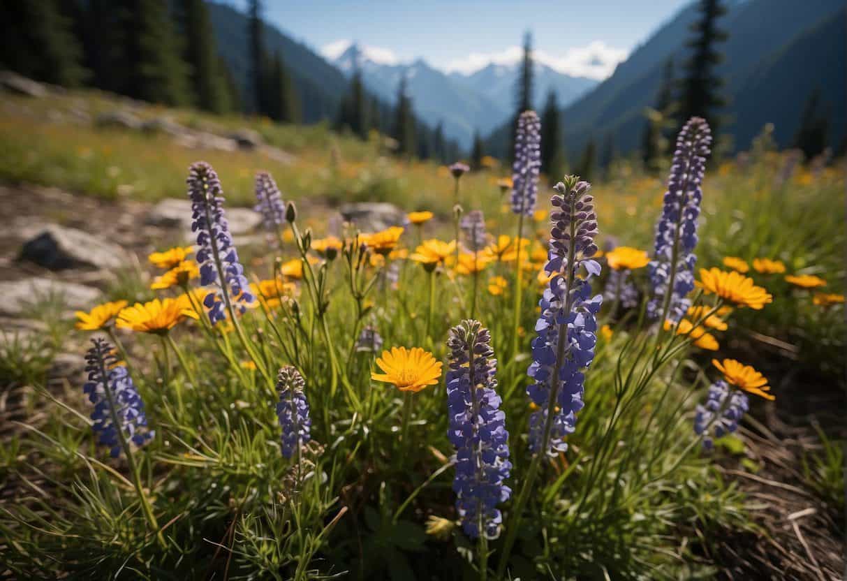 Vibrant wildflowers blanket the meadows of North Cascades National Park, showcasing the diverse flora of the region throughout the changing seasons